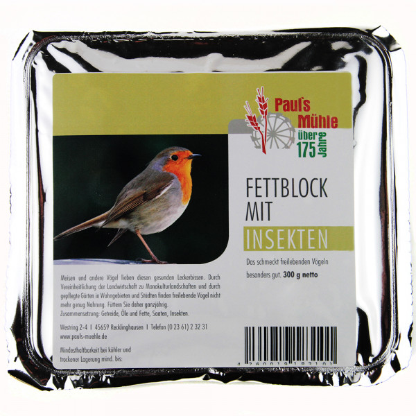 Pauls Mühle Fettblock mit Insekten (Vogelbuffet) 300 g