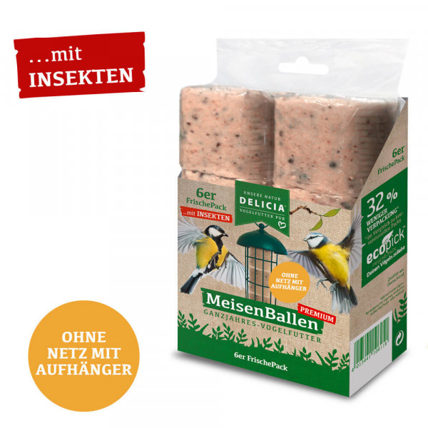 DELICIA Premium MeisenBallen mit Insekten ohne Netz 6 Stück