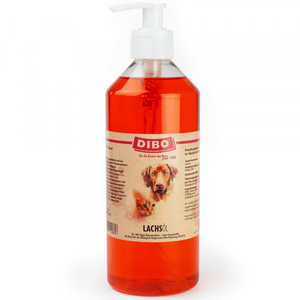 DIBO Lachsöl Flasche mit Pumpe für Hund & Katze 500 ml