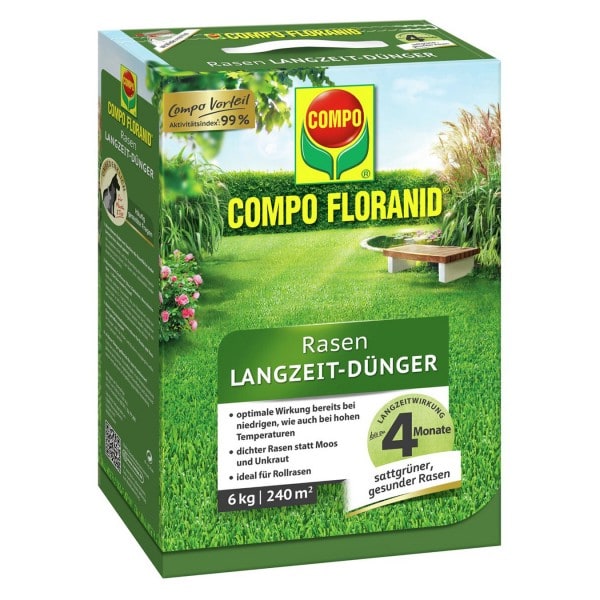 COMPO FLORANID Rasen Langzeit-Dünger 6 kg / 240 m² Schachtel