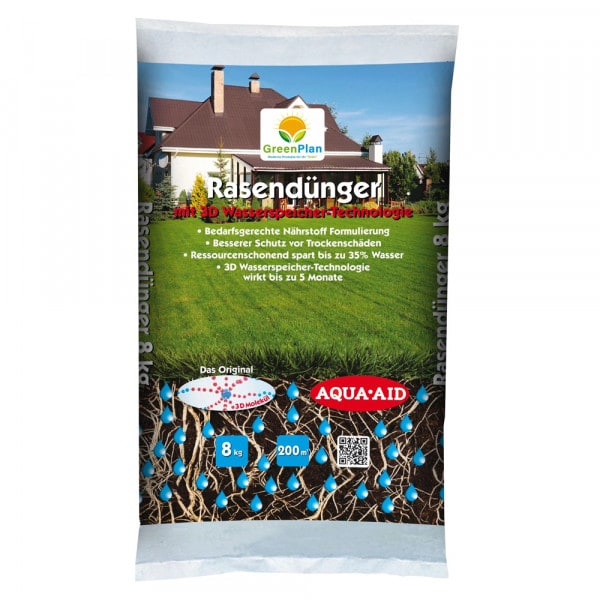 GreenPlan GP Rasendünger + 3D Wasserspeicher 8 kg für 200 m²