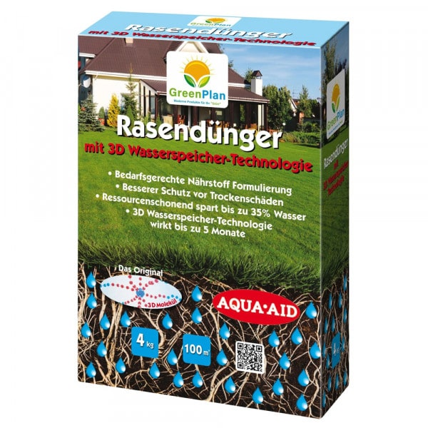 GreenPlan GP Rasendünger + 3D Wasserspeicher 4 kg für 100 m²